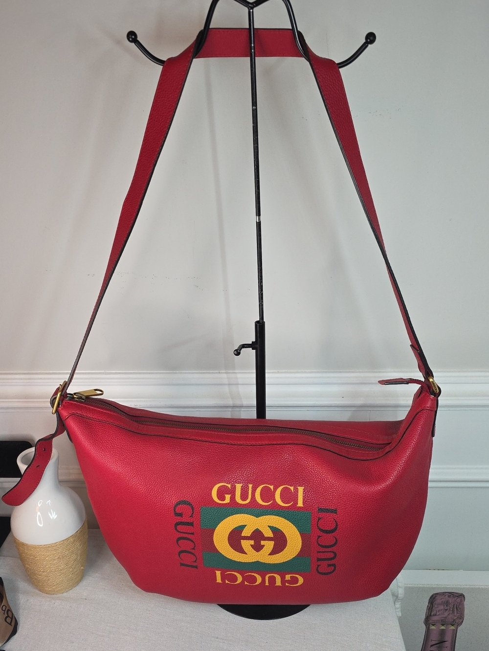 Gucci Red Leather Half Moon Hobo Bag Model 523588